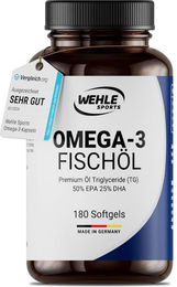 Wehle Sports Omega 3 Fischöl Kapseln hochdosiert mit 1500 mg EPA DHA 180 Kapseln – Bild 1 von 3