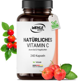 Wehle Sports Vitamin C Kapseln Hochdosiert mit Acerola und Hagebutte Extrakt 400 mg Vegan für Sportler 240 Kapseln – Bild 1 von 4