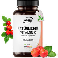 Produktbild von Wehle Sports Vitamin C Kapseln Hochdosiert mit Acerola und Hagebutte Extrakt 400 mg Vegan für Sportler 240 Kapseln