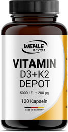 Wehle Sports Vitamin D3 K2 Kapseln mit 5000 IE D3 und 200 µg K2, 120 Kapseln, laktosefrei, glutenfrei und ohne Zusatzstoffe – Bild 1 von 1