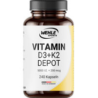 Produktbild von Wehle Sports Vitamin D3 K2 Kapseln mit 5000 IE D3 und 200 µg K2, laktosefrei, glutenfrei und ohne Zusatzstoffe, 240 Kapseln