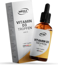Wehle Sports Vitamin D3 Tropfen 50 ml mit 1000 IE Vitamin D3 pro Tropfen laktosefrei glutenfrei und ohne Zusatzstoffe – Bild 1 von 3