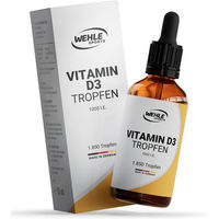 Produktbild von Wehle Sports Vitamin D3 Tropfen 50 ml mit 1000 IE Vitamin D3 pro Tropfen laktosefrei glutenfrei und ohne Zusatzstoffe
