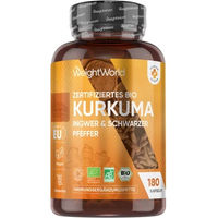 Produktbild von WeightWorld Bio-Kurkuma Kapseln mit schwarzem Pfeffer und Ingwer 180 Stück