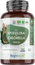 WeightWorld Bio Spirulina und Chlorella Superfood-Mischung Kapseln ohne Zusatzstoffe 180 Stück – Bild 1 von 3