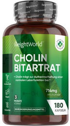 WeightWorld Cholin Bitartrat Kapseln vegan und glutenfrei 180 Stück – Bild 1 von 4
