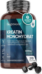 WeightWorld Creatin Monohydrat Tabletten vegan glutenfrei laktosefrei ohne Zusatzstoffe 270 Stück – Bild 1 von 3