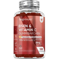Produktbild von WeightWorld Eisen und Vitamin C Gummibärchen mit Eisenfumarat, glutenfrei und laktosefrei, 120 Stück
