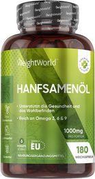 WeightWorld Hanfsamenöl Vegan Kapseln 180 Stück glutenfrei und laktosefrei – Bild 1 von 4