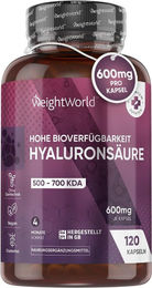 WeightWorld Hyaluronsäure Kapseln vegan glutenfrei laktosefrei 120 Stück – Bild 1 von 3