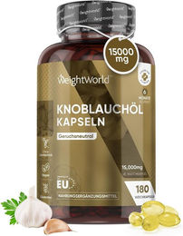 WeightWorld Knoblauchöl Kapseln vegan glutenfrei ohne Zusatzstoffe 180 Stück – Bild 1 von 3