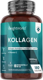 WeightWorld Kollagen und Vitamin C mit 1800 mg Meereskollagen Typ I und III in Tabletten 180 Tabletten – Bild 1 von 1