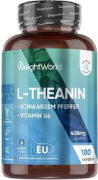 WeightWorld L-Theanin Kapseln mit Vitamin B6, vegan, laktosefrei und glutenfrei, 180 Kapseln – Bild 1 von 1
