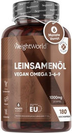 WeightWorld Leinsamenöl Kapseln mit Omega 3 6 9 vegan glutenfrei laktosefrei 180 Stück – Bild 1 von 3