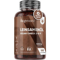 Produktbild von WeightWorld Leinsamenöl Kapseln mit Omega 3 6 9 vegan glutenfrei laktosefrei 180 Stück
