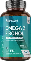 WeightWorld Omega-3 Fischöl Kapseln 240 Stück glutenfrei und laktosefrei ohne Zusatzstoffe – Bild 1 von 4