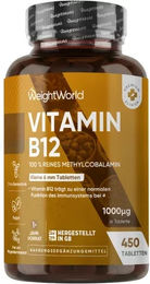 WeightWorld Vitamin B12 Methylcobalamin 1000 µg Tabletten für Erwachsene vegan glutenfrei laktosefrei 450 Stück – Bild 1 von 1