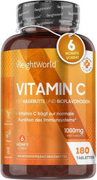 WeightWorld Vitamin C Tabletten mit 1000 mg Ascorbinsäure vegan glutenfrei 180 Stück – Bild 1 von 2