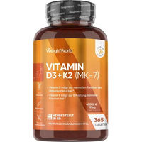 Produktbild von WeightWorld Vitamin D3 K2 Tabletten mit 4000 IE Vitamin D3 und 125 µg Vitamin K2 aus Flechten vegan 240 Tabletten