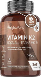 WeightWorld Vitamin K2 MK-7 Tabletten vegan glutenfrei laktosefrei 365 Stück – Bild 1 von 3