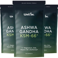 Produktbild von wellbe Ashwagandha KSM-66 mit Magnesium, Zink und Vitamin B6 vegan Kapseln