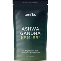 Produktbild von wellbe Ashwagandha KSM-66 mit Magnesium, Zink und Vitamin B6 vegan Kapseln