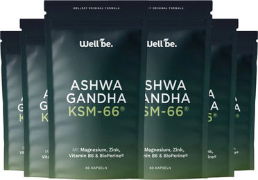 wellbe Ashwagandha KSM-66 mit Magnesium, Zink und Vitamin B6 vegan Kapseln – Bild 1 von 4