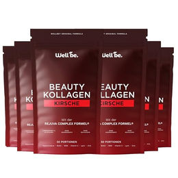 wellbe Beauty Kollagen Pulver Kirsche mit Kollagen Hydrolysat Typ I, II, III und Rejuva Complex 6x250g – Bild 1 von 7