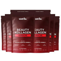 Produktbild von wellbe Beauty Kollagen Pulver Kirsche mit Kollagen Hydrolysat Typ I, II, III und Rejuva Complex 6x250g
