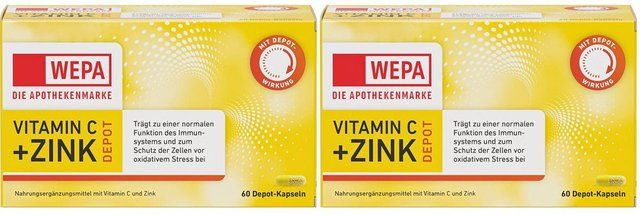 WEPA Vitamin C und Zink Kapseln mit Ascorbinsäure vegan zuckerfrei laktosefrei glutenfrei – Bild 1 von 1