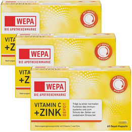 WEPA Vitamin C und Zink Kapseln mit Ascorbinsäure und Zinkgluconat, vegan, zuckerfrei, laktosefrei und glutenfrei, 180 Kapseln – Bild 1 von 1