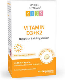 WHITE OMEGA Kids Vitamin D3+K2 Kapseln für Kinder zuckerfrei ohne Zusatzstoffe 45 Stück – Bild 1 von 1