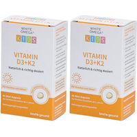 Produktbild von WHITE OMEGA Kids Vitamin D3+K2 Kapseln zuckerfrei und ohne Zusatzstoffe für Kinder