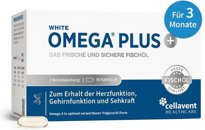 WHITE OMEGA Omega-3-Fettsäuren Fischöl hochdosiert Weichkapseln 90 Stück – Bild 1 von 2