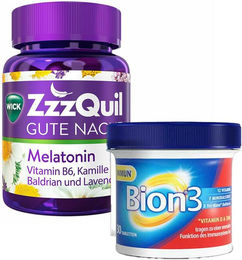 Wick ZzzQuil Gute Nacht Melatonin und Bion 3 Immun Gummis glutenfrei laktosefrei ohne Zusatzstoffe 60 Stück – Bild 1 von 1