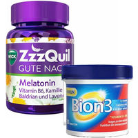 Produktbild von Wick ZzzQuil Gute Nacht Melatonin und Bion 3 Immun Gummis glutenfrei laktosefrei ohne Zusatzstoffe 60 Stück