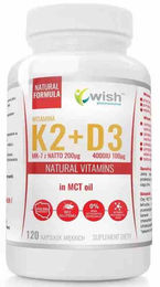 Wish Pharmaceutical Vitamin K2 MK-7 2000 µg und Vitamin D3 100 µg 4000 IU in MCT Öl, 120 Kapseln, ohne Zusatzstoffe – Bild 1 von 1