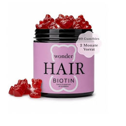 Wonderbears Hair Biotin Gummies – Haar Vitamine mit Biotin, Zink, Vitamin A, C, D3 & B-Komplex – vegan, zuckerfrei, glutenfrei und laktosefrei – 60 Stück – Bild 1 von 4