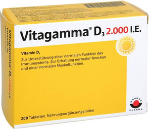 Wörwag Pharma Vitagamma D3 Vitamin D3 2000 IE Tabletten 200 Stück laktosefrei und glutenfrei – Bild 1 von 2