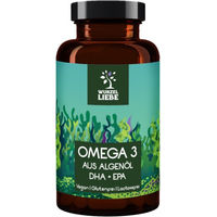 Produktbild von WURZELLIEBE Omega 3 Algenöl Kapseln vegan mit DHA und EPA 1000 mg Tagesdosis glutenfrei und laktosefrei
