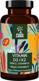 WURZELLIEBE Vitamin D3 K2 5000 IE Hochdosiert Tabletten 180 Stück vegan glutenfrei laktosefrei – Bild 1 von 3