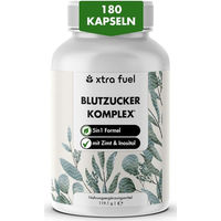 Produktbild von XTRA FUEL Blutzucker Komplex mit Chrom, Ceylon-Zimt, Inositol und Olivenblatt – Vegan & Ohne Zusatzstoffe – 180 Kapseln