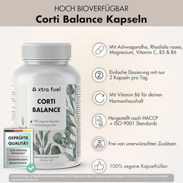 XTRA FUEL Corti Balance Kapseln mit Ashwagandha und Rhodiola Rosea 540 Stück vegan ohne Zusatzstoffe – Bild 1 von 1