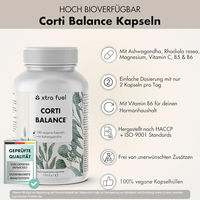 Produktbild von XTRA FUEL Corti Balance Kapseln mit Ashwagandha und Rhodiola Rosea 540 Stück vegan ohne Zusatzstoffe