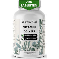 Produktbild von XTRA FUEL Vitamin D3 + K2 Tabletten mit 20.000 I.E. und 200 mcg MK-7, 240 Stück