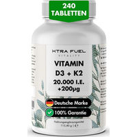 Produktbild von XTRA FUEL Vitamin D3 + K2 Tabletten mit 20.000 I.E. und 200 mcg MK7 all-trans 240 Stück