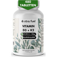 Produktbild von XTRA FUEL Vitamin D3 + K2 Tabletten mit 20.000 I.E. und 200 mcg MK7 all-trans 240 Stück