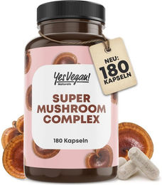 Yes Vegan Naturals Super Mushroom Vitalpilz Complex mit Lions Mane, Reishi und Cordyceps, B-Vitamine, vegan, 180 Kapseln – Bild 1 von 1