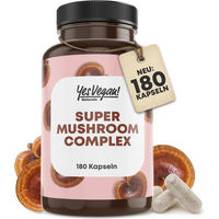Produktbild von Yes Vegan Naturals Super Mushroom Vitalpilz Complex mit Lions Mane, Reishi und Cordyceps, B-Vitamine, vegan, 180 Kapseln
