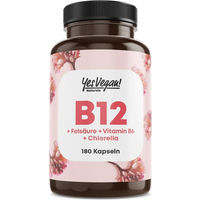 Produktbild von Yes Vegan Naturals Vitamin B12 hochdosiert mit 500 µg in Kapseln, vegan, zuckerfrei, 180 Kapseln
